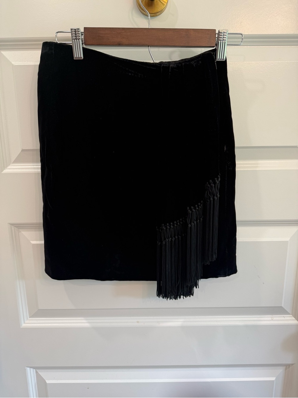 VTG 90s Bill Blass Velvet Fringe Wrap Mini Skirt Whimsigoth Dark Romance 6